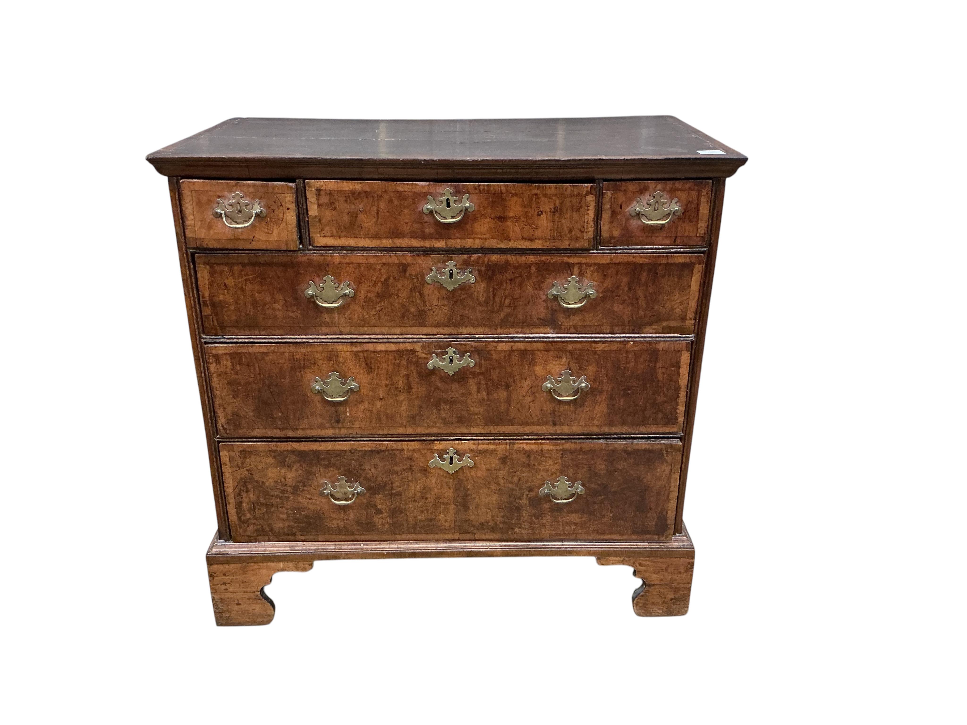 An 18th century oak and banded walnut six drawer chest, width 96cm, depth 53m, height 93cm